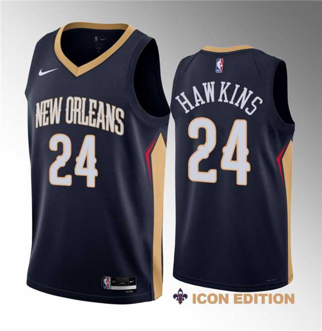 Men%27s New Orleans Pelicans #24 Jordan Hawkins Navy 2023 Draft Icon Edition Stitched Basketball Jersey->miami heat->NBA Jersey